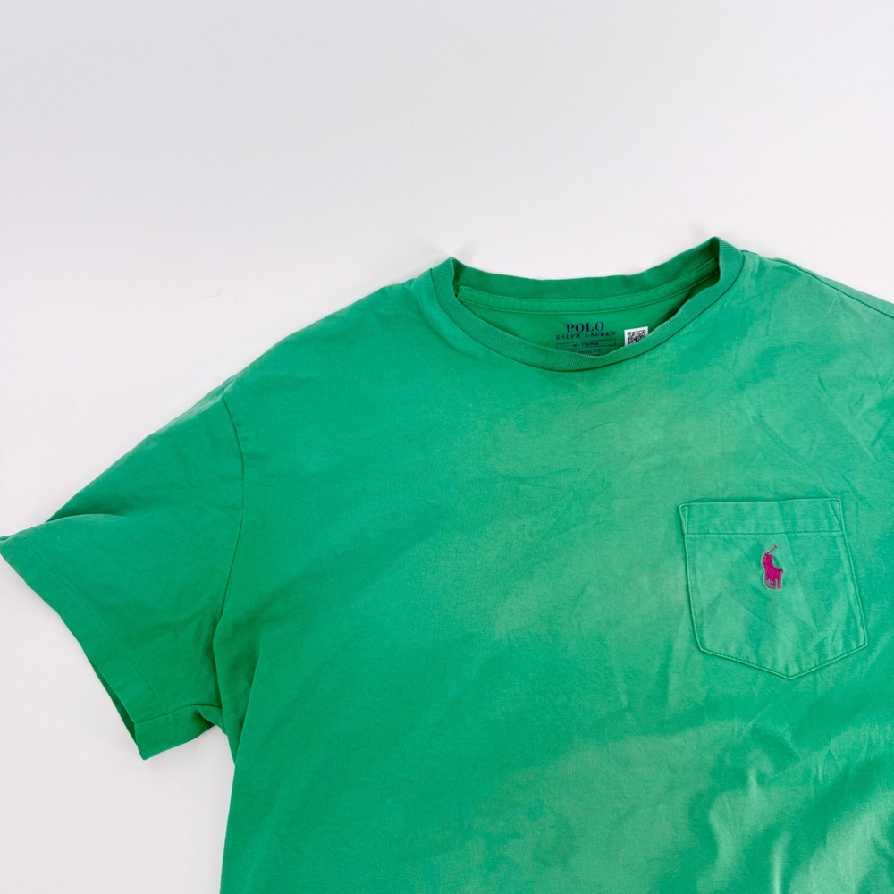 Polo Ralph Lauren Mens Classic Fit Pocket T-Shirt Green Pink Pony Size M